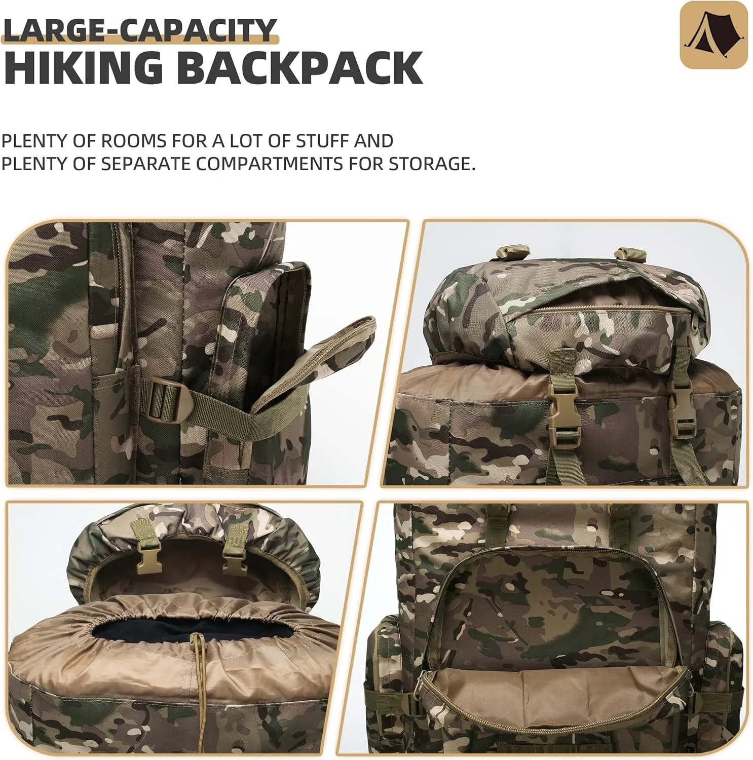 100L Camping Hiking Backpack,Molle military Tactical rucksack backpack,Waterproof Lightweight Hiking Backpack (CP Camo)