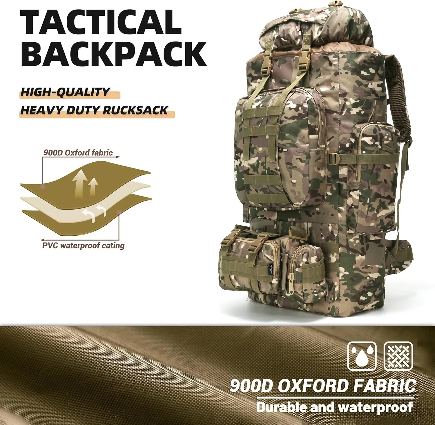100L Camping Hiking Backpack,Molle military Tactical rucksack backpack,Waterproof Lightweight Hiking Backpack (CP Camo)