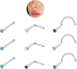 14K Gold Nose Studs 20G L Shaped Nose Rings - G23 Titanium Nose Studs Screw 1.5MM/2.0MM/2.5MM- Shiny CZ Heart Star Nose Piercing Jewelry Hypoallergenic Titanium Nose Ring for Women Men 9Pcs