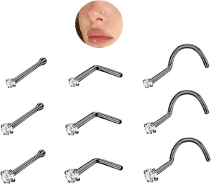 14K Gold Nose Studs 20G L Shaped Nose Rings - G23 Titanium Nose Studs Screw 1.5MM/2.0MM/2.5MM- Shiny CZ Heart Star Nose Piercing Jewelry Hypoallergenic Titanium Nose Ring for Women Men 9Pcs
