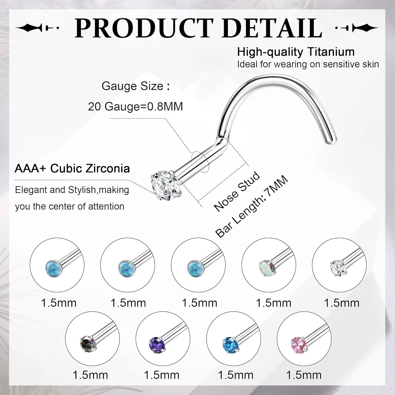 14K Gold Nose Studs 20G L Shaped Nose Rings - G23 Titanium Nose Studs Screw 1.5MM/2.0MM/2.5MM- Shiny CZ Heart Star Nose Piercing Jewelry Hypoallergenic Titanium Nose Ring for Women Men 9Pcs