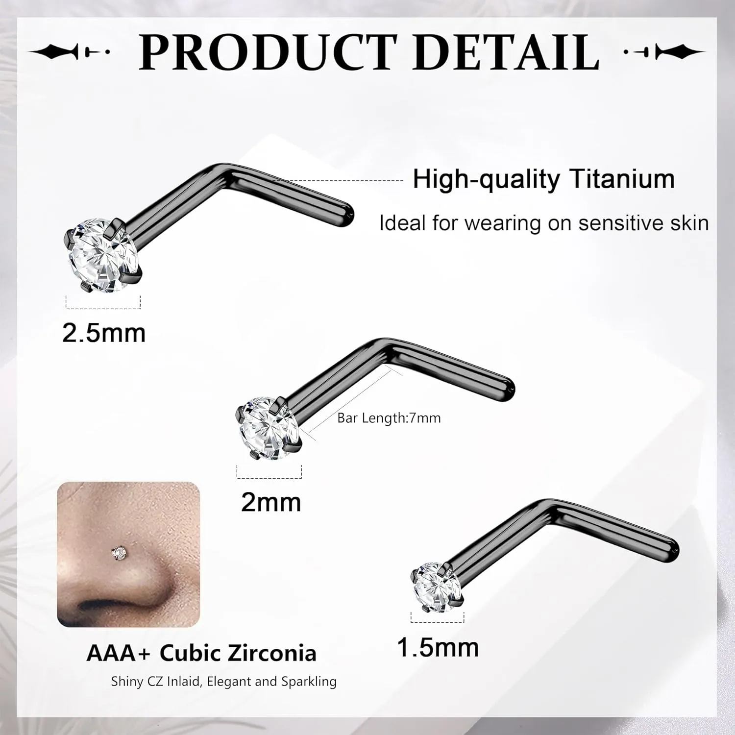 14K Gold Nose Studs 20G L Shaped Nose Rings - G23 Titanium Nose Studs Screw 1.5MM/2.0MM/2.5MM- Shiny CZ Heart Star Nose Piercing Jewelry Hypoallergenic Titanium Nose Ring for Women Men 9Pcs