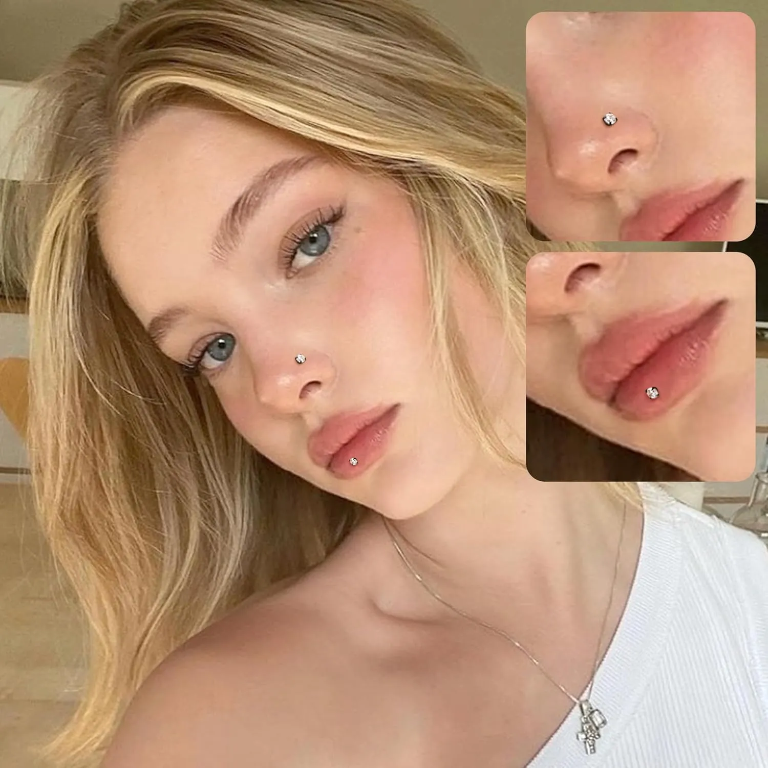 14K Gold Nose Studs 20G L Shaped Nose Rings - G23 Titanium Nose Studs Screw 1.5MM/2.0MM/2.5MM- Shiny CZ Heart Star Nose Piercing Jewelry Hypoallergenic Titanium Nose Ring for Women Men 9Pcs