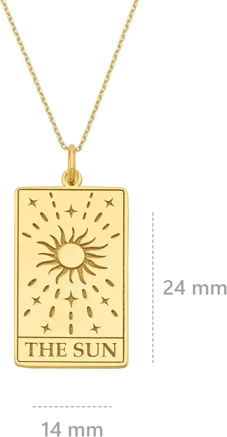 14K Gold Vermeil, The Sun, Fotune, The World, The Moon Pendant, Tarot Cards Charm,Good Luck Amulet Pendants Sterling Silver Jewelry Gift For Her