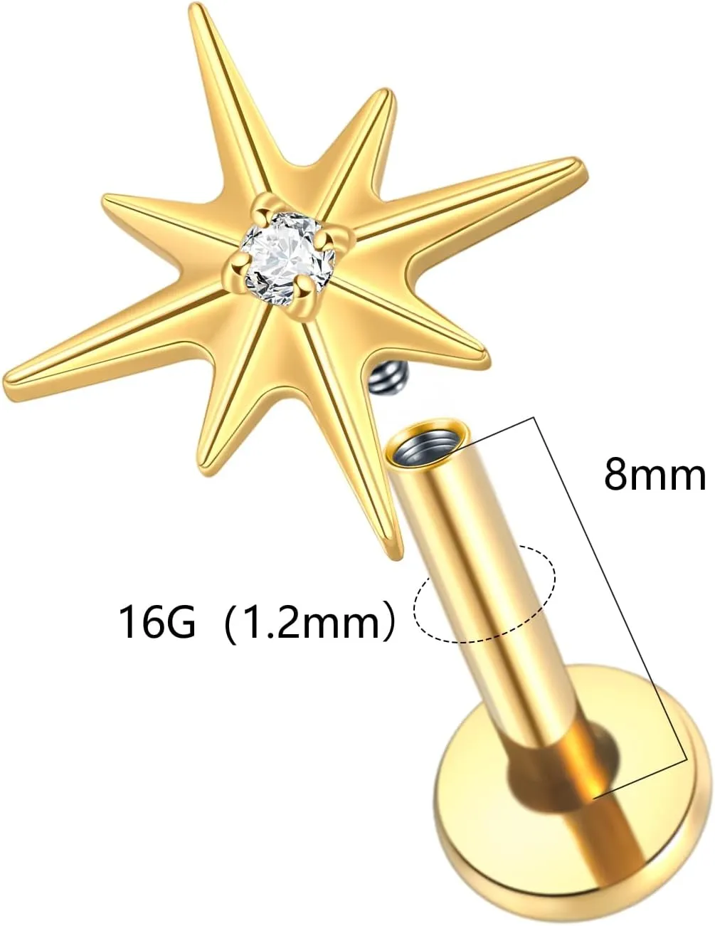 16G Flatback Stud Earring Titanium Earrings for Women 8mm Stud for Tragus Nose Helix Lip Piercing Jewelry
