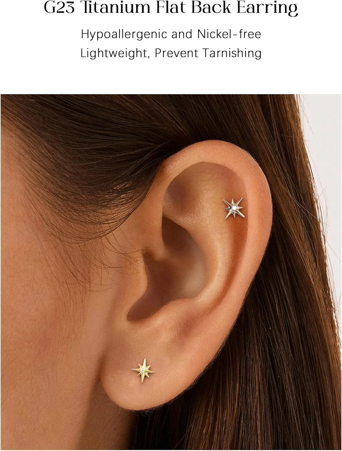 16G Flatback Stud Earring Titanium Earrings for Women 8mm Stud for Tragus Nose Helix Lip Piercing Jewelry
