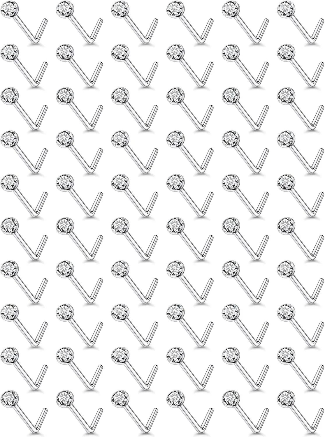 18G 20G 22G Nose Rings Studs Piercing Jewelry For Women Men 316L Surgical Steel Round Cubic Zirconia Nose Rings Studs Nostrial Piercing Jewelry CZ 1.5mm 2mm 2.5mm 3mm 3.5mm 4mm Silver 60Pcs