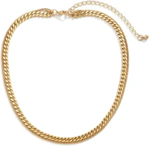 2 Layer Friend Necklaces for Women, Cuban Necklace Box Chain Long Gold Multi Layered Necklaces for Women