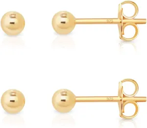 2 PAIRS 925 sterling silver stud earrings for women - tiny stud earrings - 24K Yellow or 18K Rose Gold Plated balls - small gold stud earrings - earrings studs pack - Diameter: 2, 3 or 4 mm