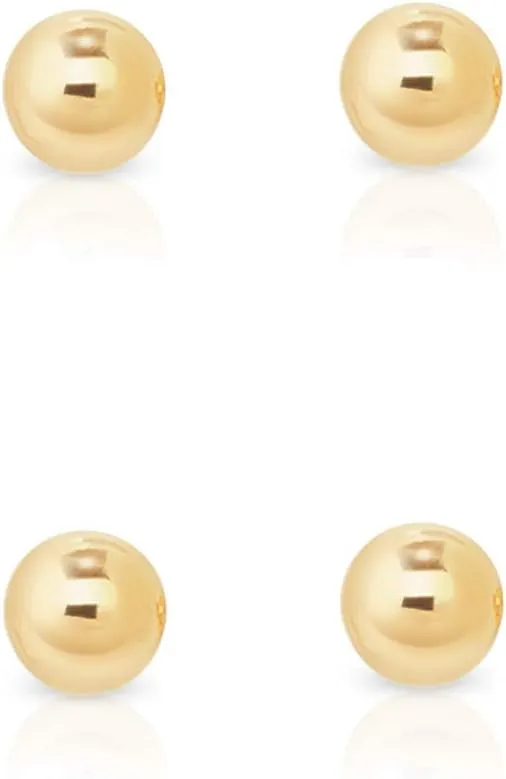2 PAIRS 925 sterling silver stud earrings for women - tiny stud earrings - 24K Yellow or 18K Rose Gold Plated balls - small gold stud earrings - earrings studs pack - Diameter: 2, 3 or 4 mm