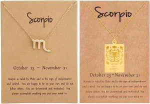 2 Pcs Zodiac Necklace for Women Men 12 Zodiac Sign With Tarot Card Pendant Necklace Gold Plat Constellation Necklace Birthday Gifts for Women