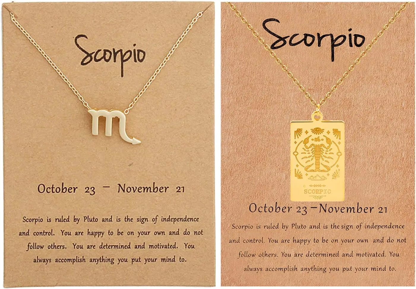 2 Pcs Zodiac Necklace for Women Men 12 Zodiac Sign With Tarot Card Pendant Necklace Gold Plat Constellation Necklace Birthday Gifts for Women