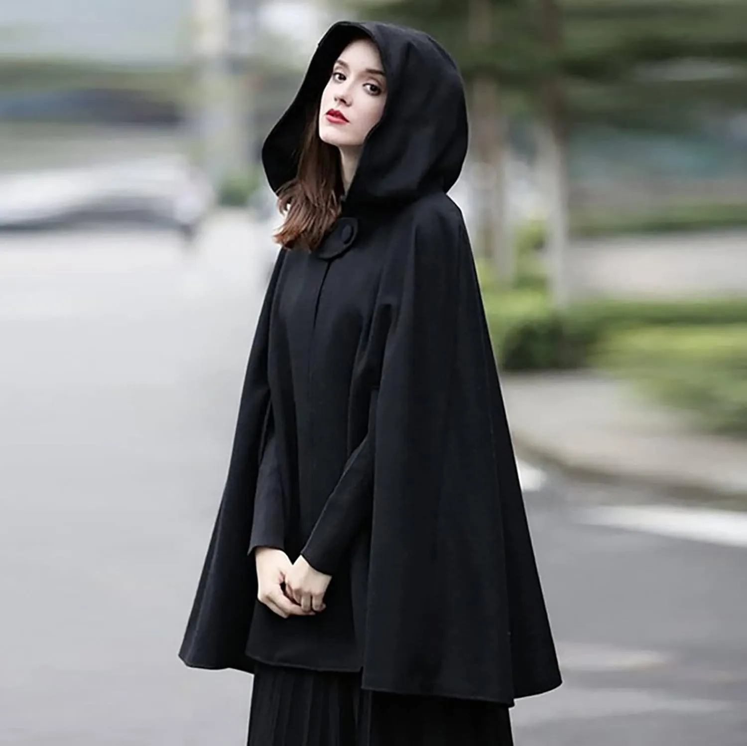 2024 Fall Fashion Windproof Hooded Women Open Front Cardigan Long Poncho Cape Coat Winter Cloak Trench Jackets