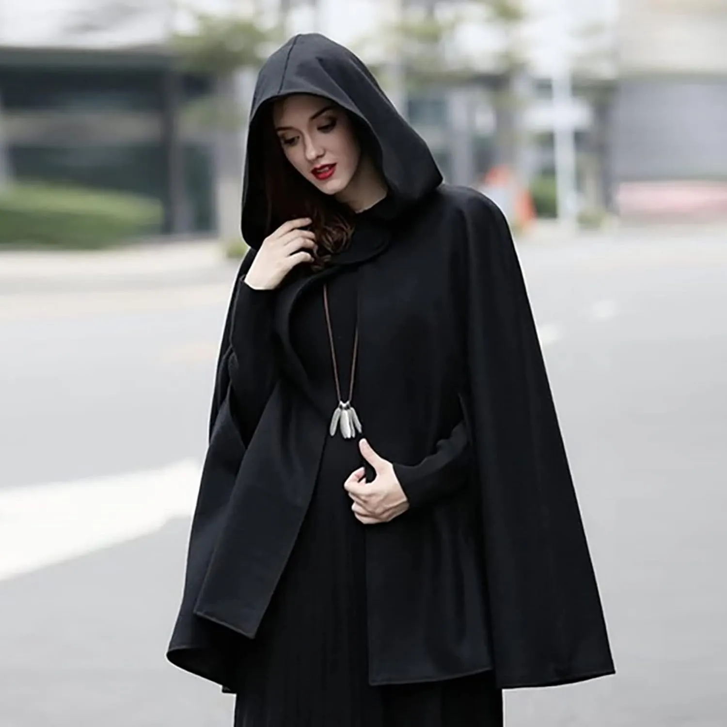 2024 Fall Fashion Windproof Hooded Women Open Front Cardigan Long Poncho Cape Coat Winter Cloak Trench Jackets