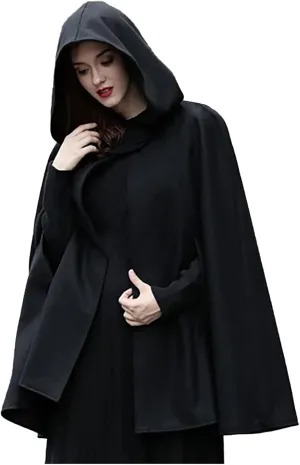 2024 Fall Fashion Windproof Hooded Women Open Front Cardigan Long Poncho Cape Coat Winter Cloak Trench Jackets