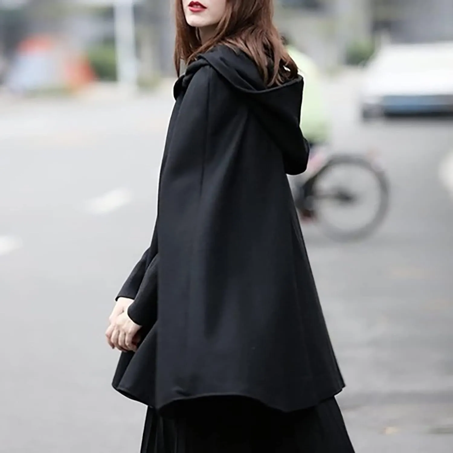 2024 Fall Fashion Windproof Hooded Women Open Front Cardigan Long Poncho Cape Coat Winter Cloak Trench Jackets