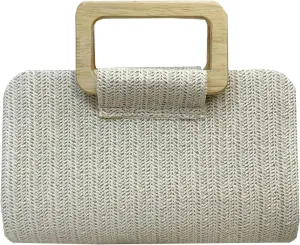 2025 Straw Clutch Purse Elegant Wooden Top Handle Handbag Evening Versatile Beach Bag Square Chain Strap Crossbody Bag