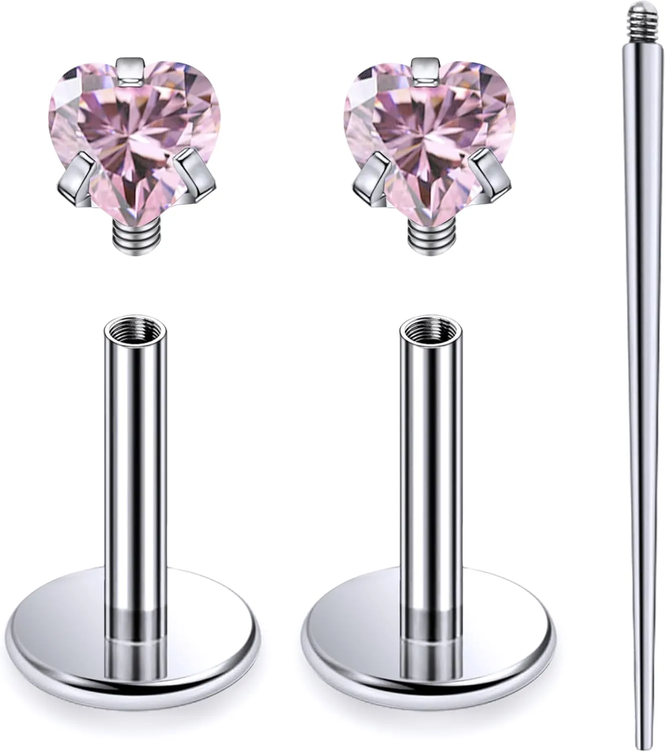 20G 18G 16G Internally Threaded Astm F136 Titanium Nose Ring Studs Flat Back Studs Earrings G23 Titanium Tragus Helix Conch Cartilage Earrings Piercing Jewelry For Women Men Clear Pink CZ