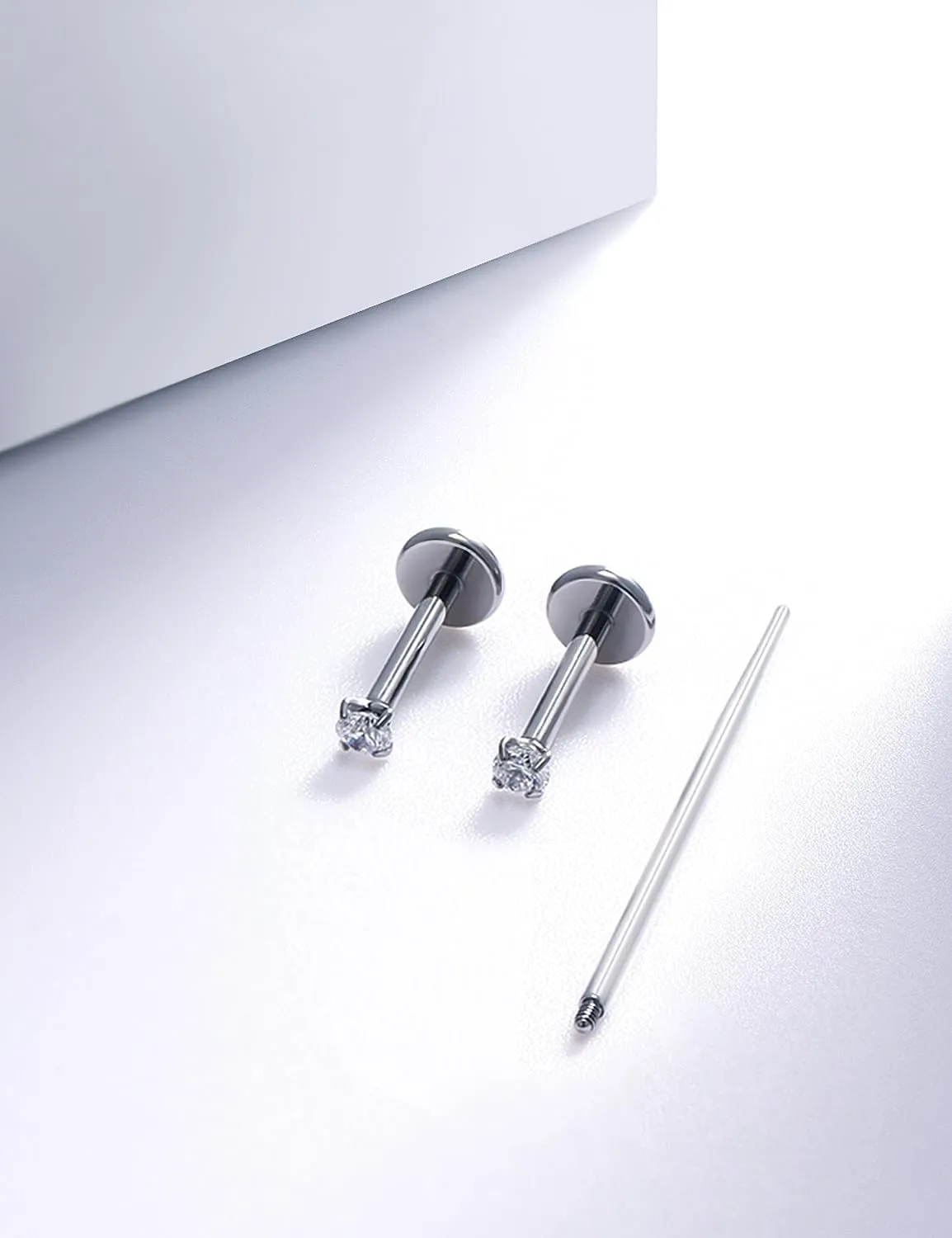 20G 18G 16G Internally Threaded Astm F136 Titanium Nose Ring Studs Flat Back Studs Earrings G23 Titanium Tragus Helix Conch Cartilage Earrings Piercing Jewelry For Women Men CZ 2mm 3mm 4mm