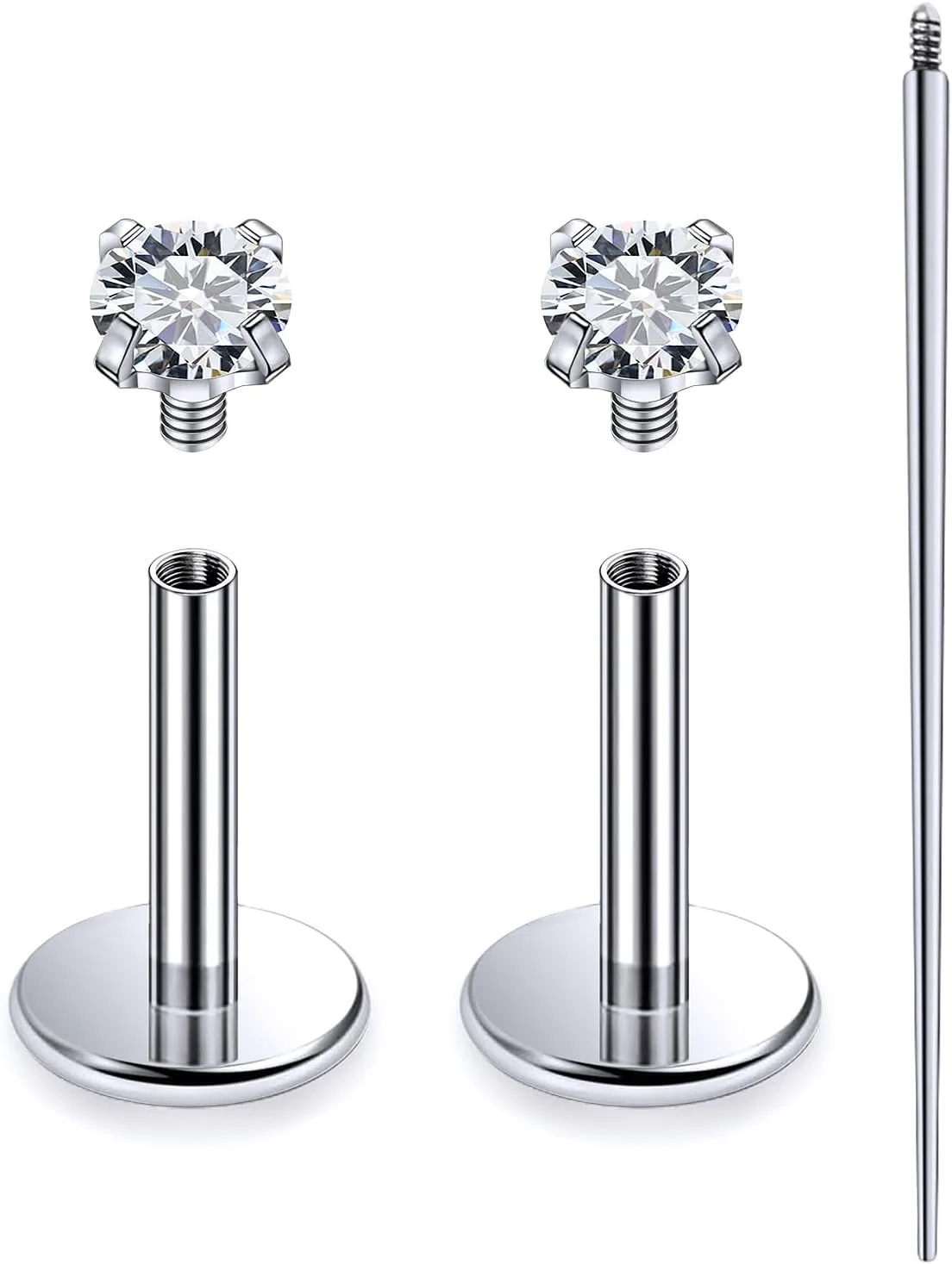 20G 18G 16G Internally Threaded Astm F136 Titanium Nose Ring Studs Flat Back Studs Earrings G23 Titanium Tragus Helix Conch Cartilage Earrings Piercing Jewelry For Women Men CZ 2mm 3mm 4mm
