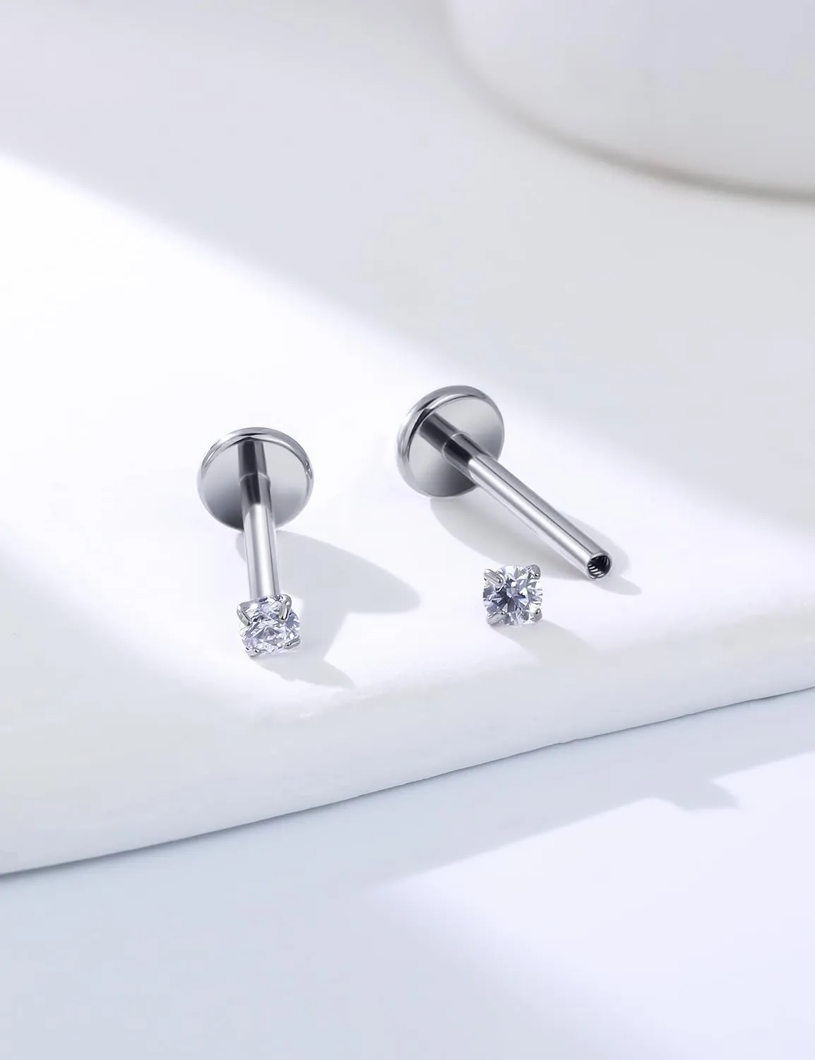 20G 18G 16G Internally Threaded Astm F136 Titanium Nose Ring Studs Flat Back Studs Earrings G23 Titanium Tragus Helix Conch Cartilage Earrings Piercing Jewelry For Women Men CZ 2mm 3mm 4mm