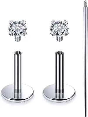 20G 18G 16G Internally Threaded Astm F136 Titanium Nose Ring Studs Flat Back Studs Earrings G23 Titanium Tragus Helix Conch Cartilage Earrings Piercing Jewelry For Women Men CZ 2mm 3mm 4mm