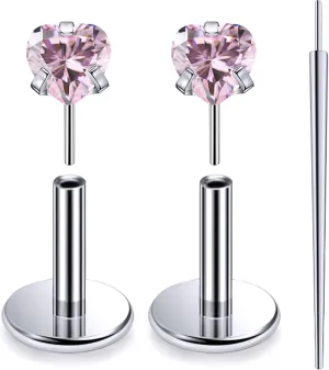 20G 18G 16G Threadless Push In Astm F136 Titanium Nose Ring Studs Flat Back Studs Earrings G23 Titanium Tragus Helix Conch Cartilage Earrings Piercing Jewelry For Women Men Clear Pink CZ