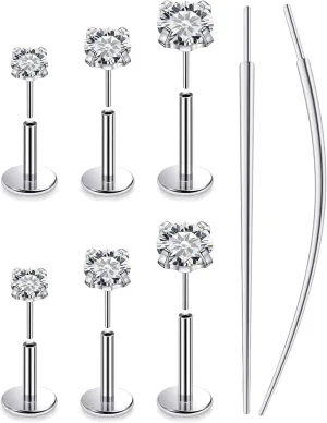 20G 18G 16G Threadless Push In Astm F136 Titanium Nose Ring Studs Flat Back Studs Earrings G23 Titanium Tragus Helix Conch Cartilage Earrings Piercing Jewelry For Women Men Clear Pink CZ