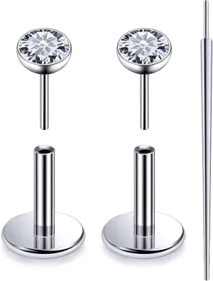 20G 18G 16G Threadless Push In Astm F136 Titanium Nose Ring Studs Flat Back Studs Earrings G23 Titanium Tragus Helix Conch Cartilage Earrings Piercing Jewelry For Women Men CZ 2mm 3mm 4mm