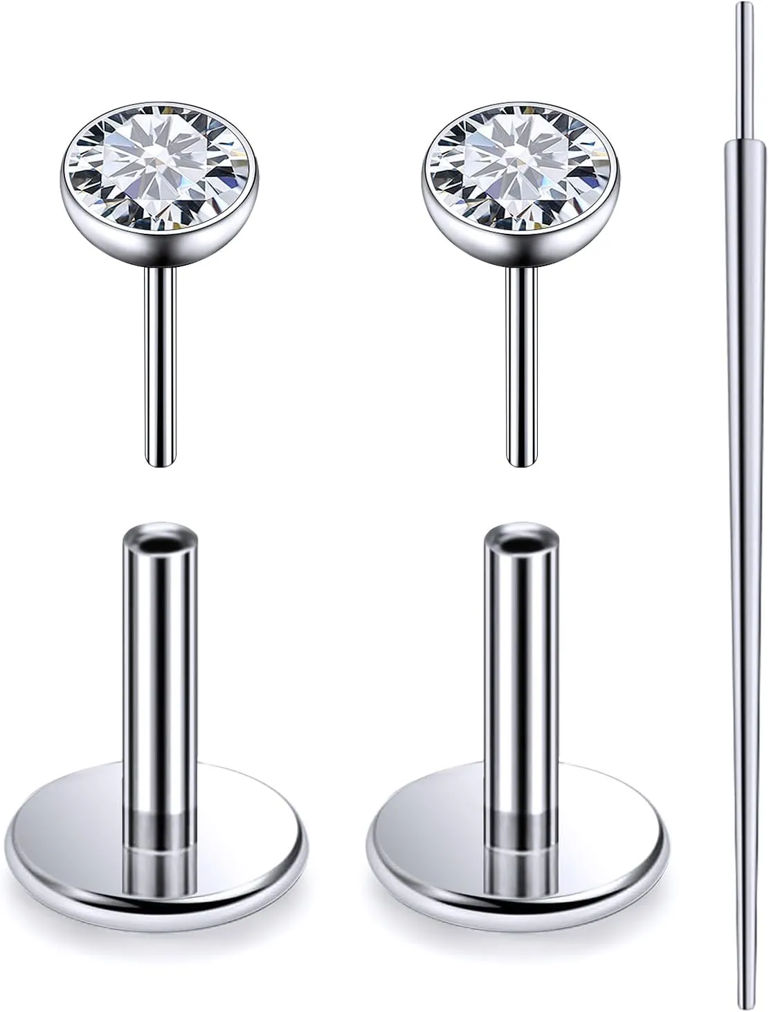 20G 18G 16G Threadless Push In Astm F136 Titanium Nose Ring Studs Flat Back Studs Earrings G23 Titanium Tragus Helix Conch Cartilage Earrings Piercing Jewelry For Women Men CZ 2mm 3mm 4mm