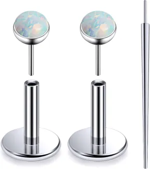 20G 18G 16G Threadless Push In Astm F136 Titanium Nose Ring Studs Flat Back Studs Earrings G23 Titanium Tragus Helix Conch Cartilage Earrings Piercing Jewelry For Women Men Opal 2-3mm