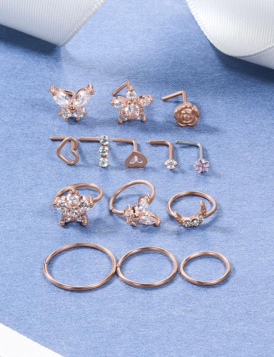 20G Nose Rings Hoops 316L Stainless Surgical Steel Hypoallergenic Nose Rings Studs Piercing Jewelry for Women Men Diamond Clear CZ Silver Gold Black Rainbow Rose Gold