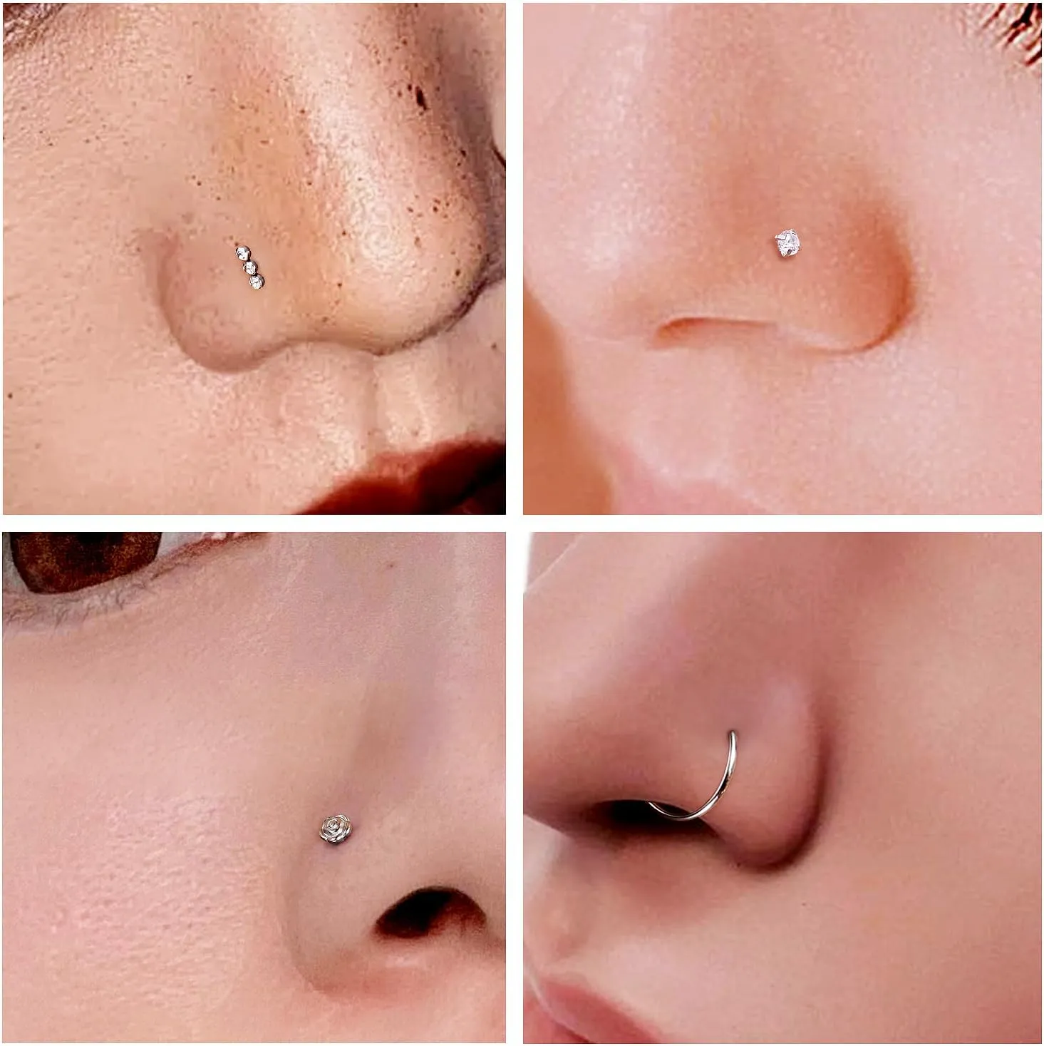 20G Nose Rings Hoops 316L Stainless Surgical Steel Hypoallergenic Nose Rings Studs Piercing Jewelry for Women Men Diamond Clear CZ Silver Gold Black Rainbow Rose Gold