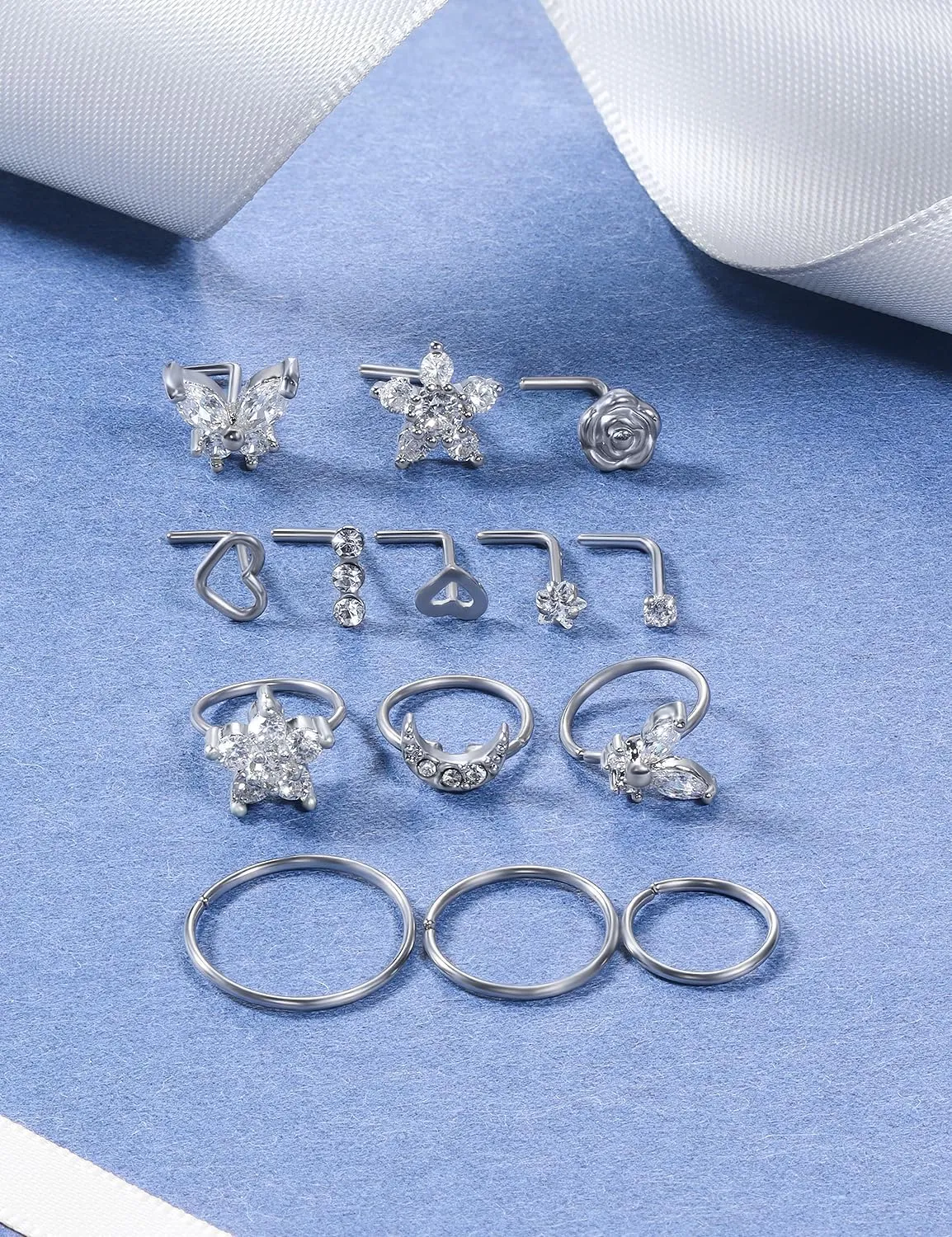20G Nose Rings Hoops 316L Stainless Surgical Steel Hypoallergenic Nose Rings Studs Piercing Jewelry for Women Men Diamond Clear CZ Silver Gold Black Rainbow Rose Gold