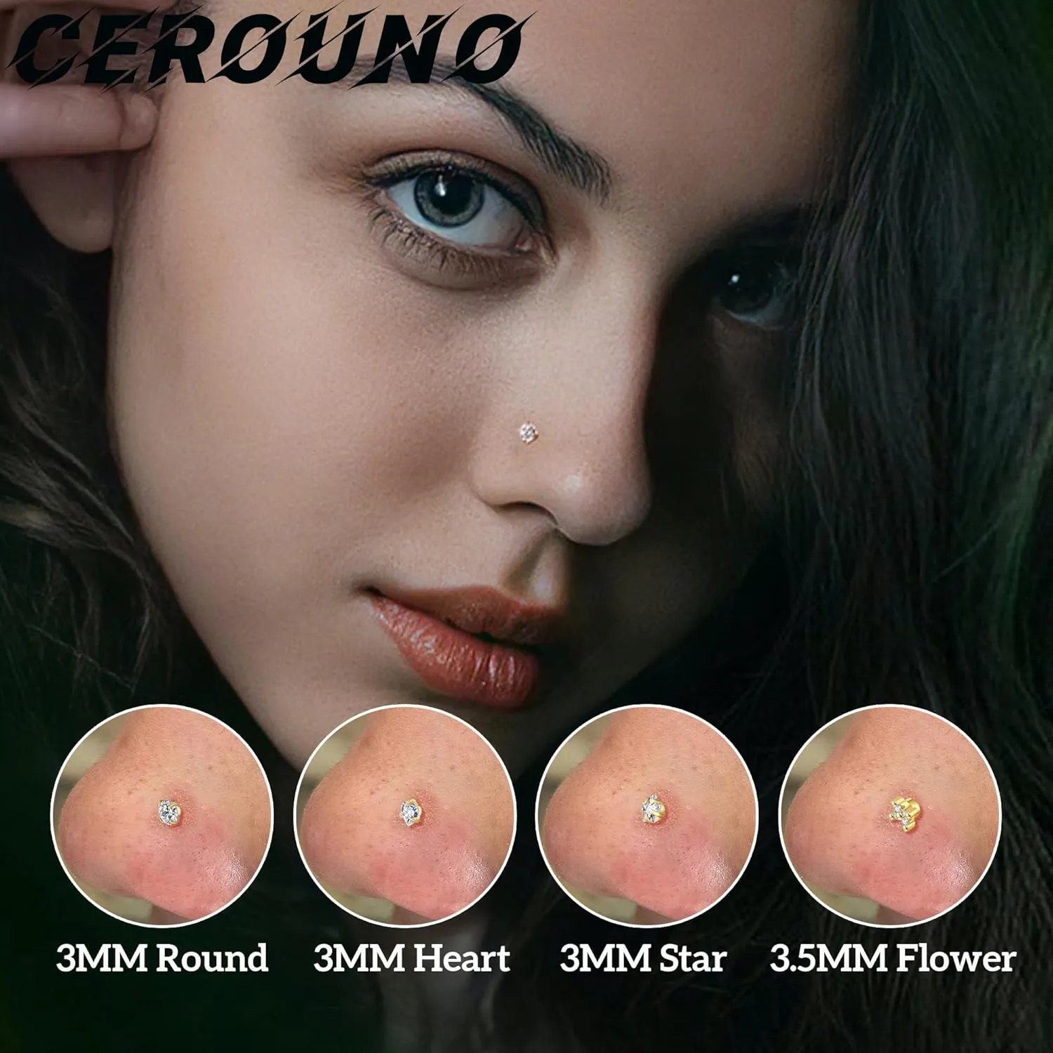 20G Nose Rings Studs - Surgical Steel Nose Piercing Jewelry Silver Gold Nose Studs for Women Men