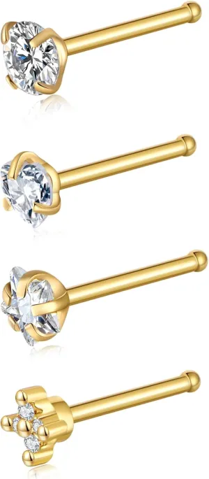 20G Nose Rings Studs - Surgical Steel Nose Piercing Jewelry Silver Gold Nose Studs for Women Men