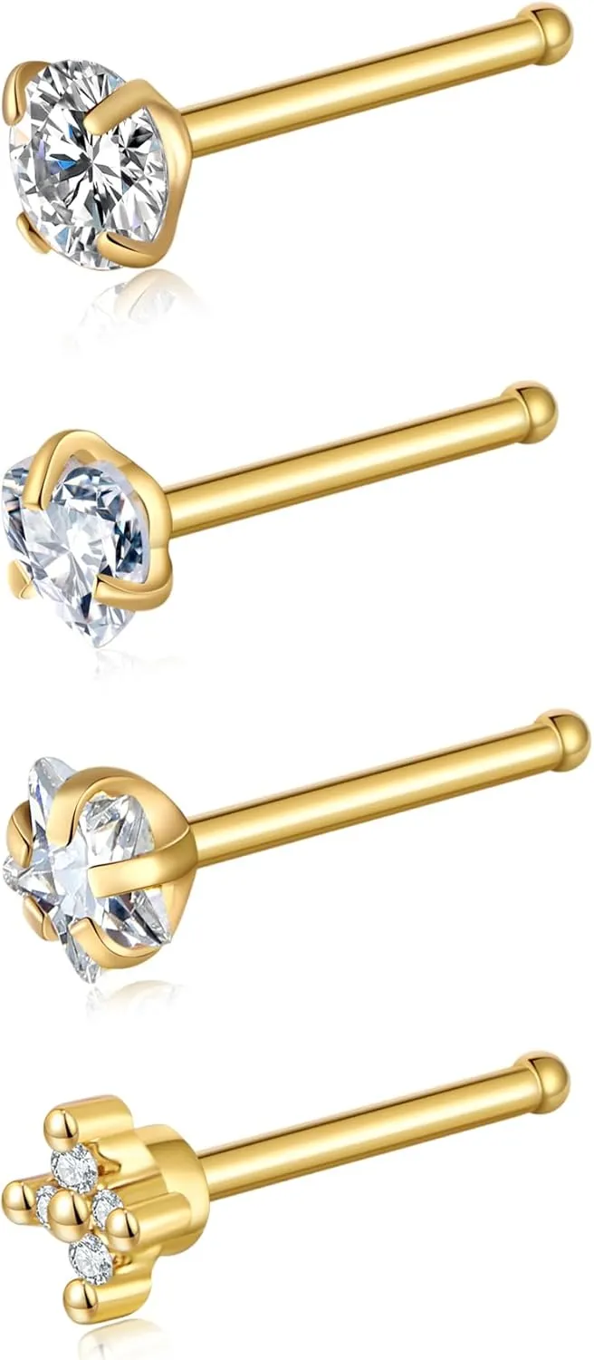 20G Nose Rings Studs - Surgical Steel Nose Piercing Jewelry Silver Gold Nose Studs for Women Men