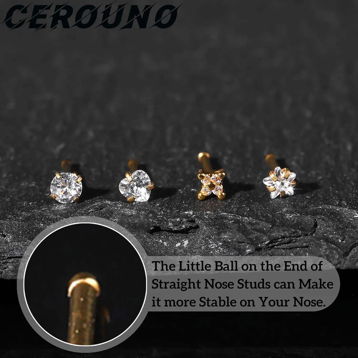 20G Nose Rings Studs - Surgical Steel Nose Piercing Jewelry Silver Gold Nose Studs for Women Men