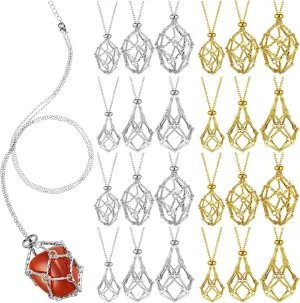 24 Pcs Crystal Cage Necklace 3 Sizes Crystal Stone Holder Necklace Adjustable Metal Valentine Gift for Women