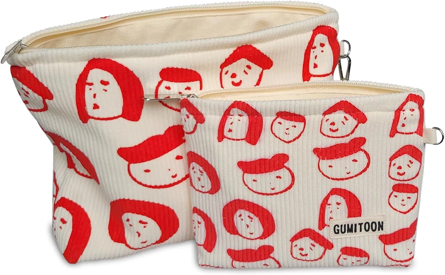 2pcs Corduroy Makeup Bag for woman-aesthetic cute stuff as pouch case and purse organizer for girl-cosmetic travel toiletry bag small baggu glossier (Portrait)