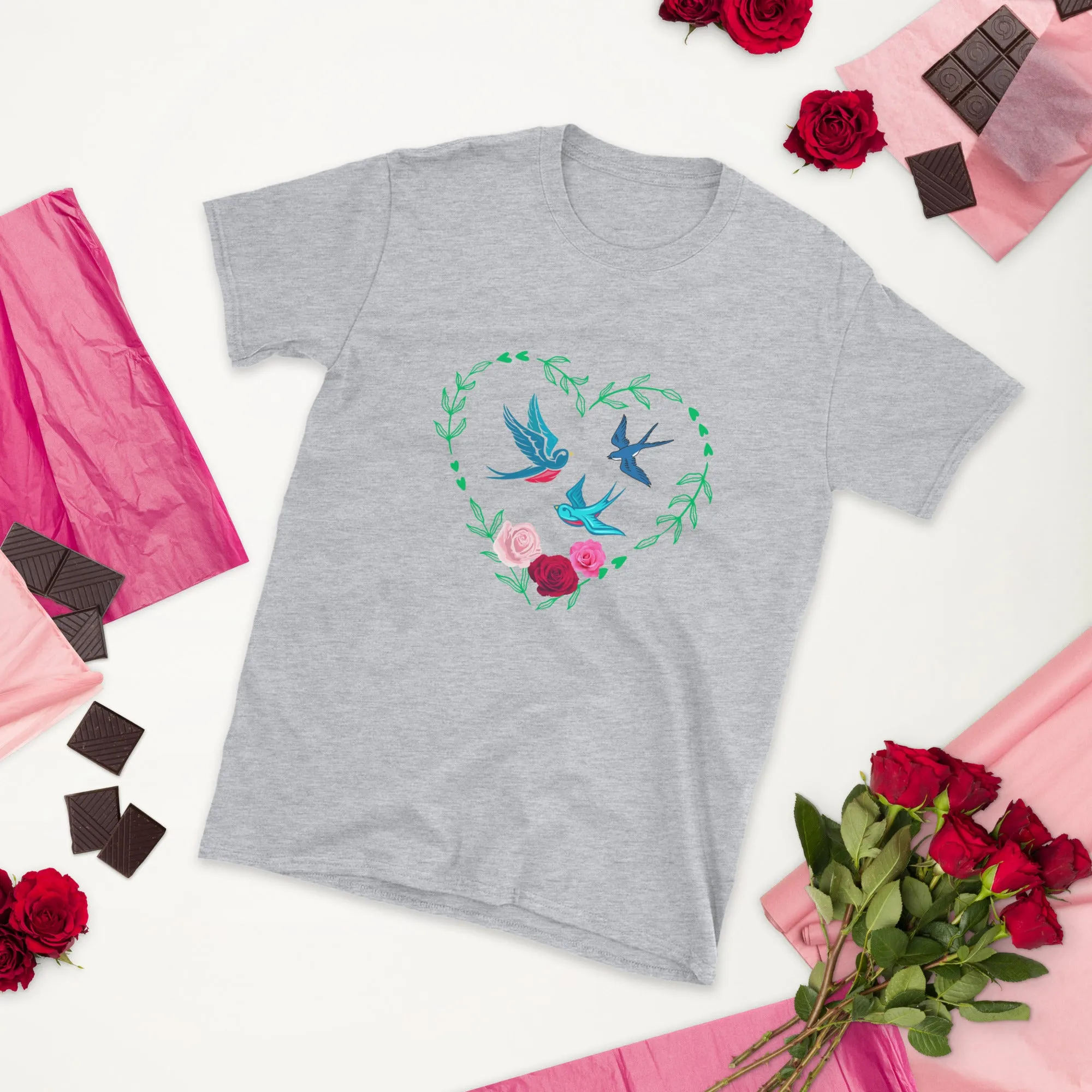 3 Birds 3 Roses - Short-Sleeve Unisex T-Shirt ~ 100% Cotton - Sharon Dawn Collection (Sale Price: $44.99 CAD)