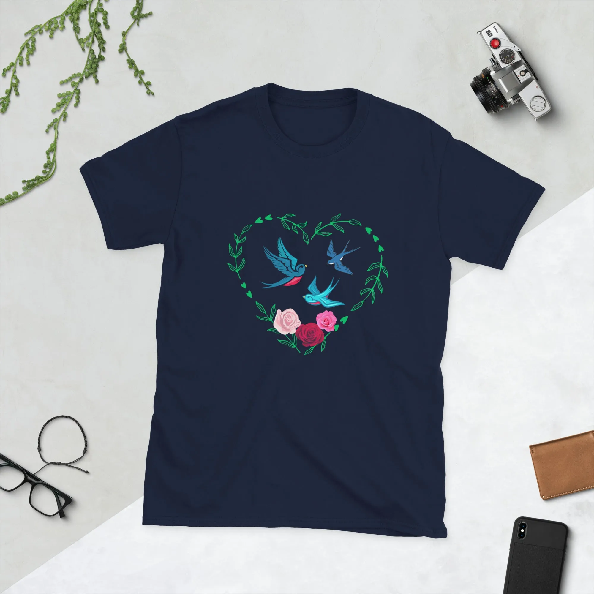3 Birds 3 Roses - Short-Sleeve Unisex T-Shirt ~ 100% Cotton - Sharon Dawn Collection (Sale Price: $44.99 CAD)