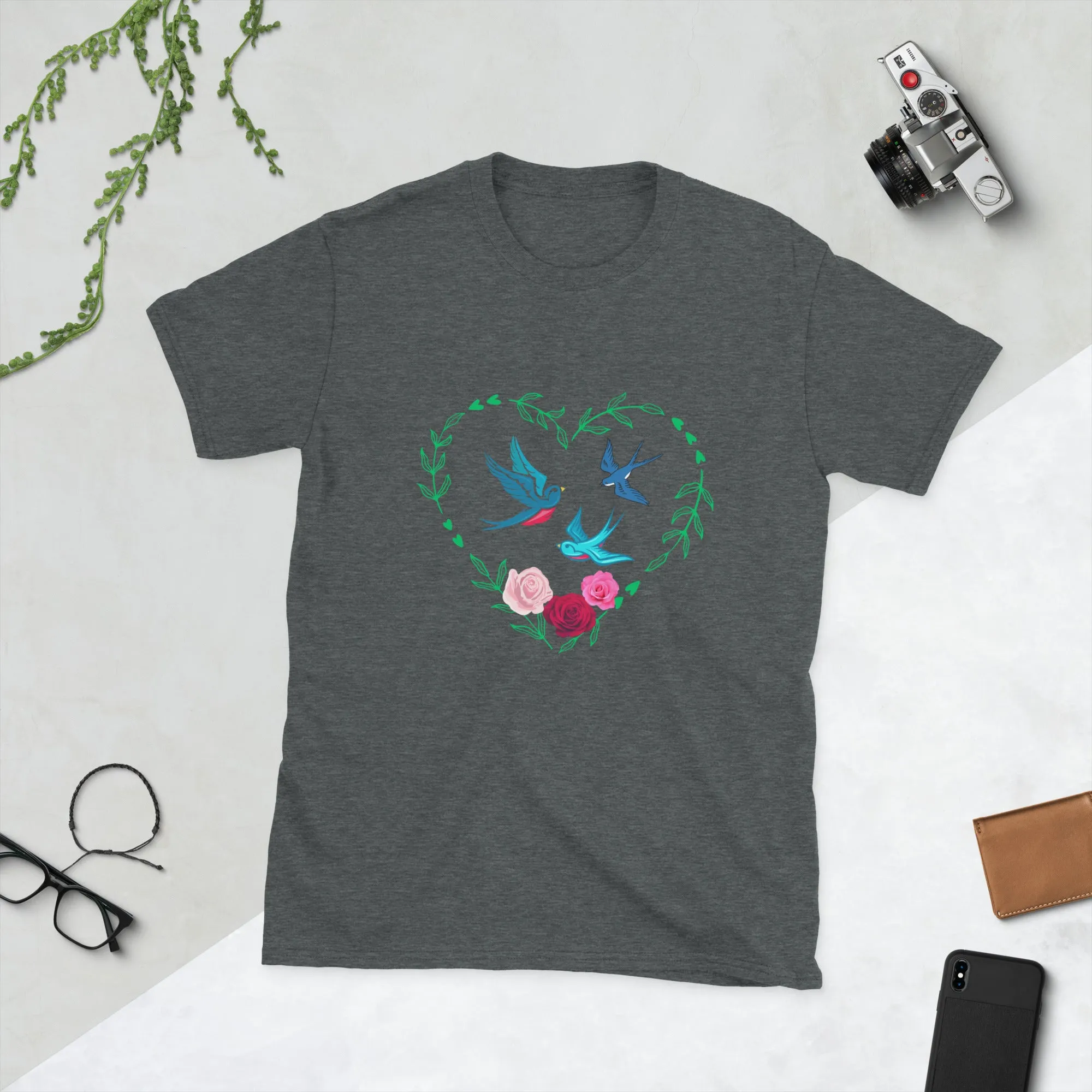 3 Birds 3 Roses - Short-Sleeve Unisex T-Shirt ~ 100% Cotton - Sharon Dawn Collection (Sale Price: $44.99 CAD)