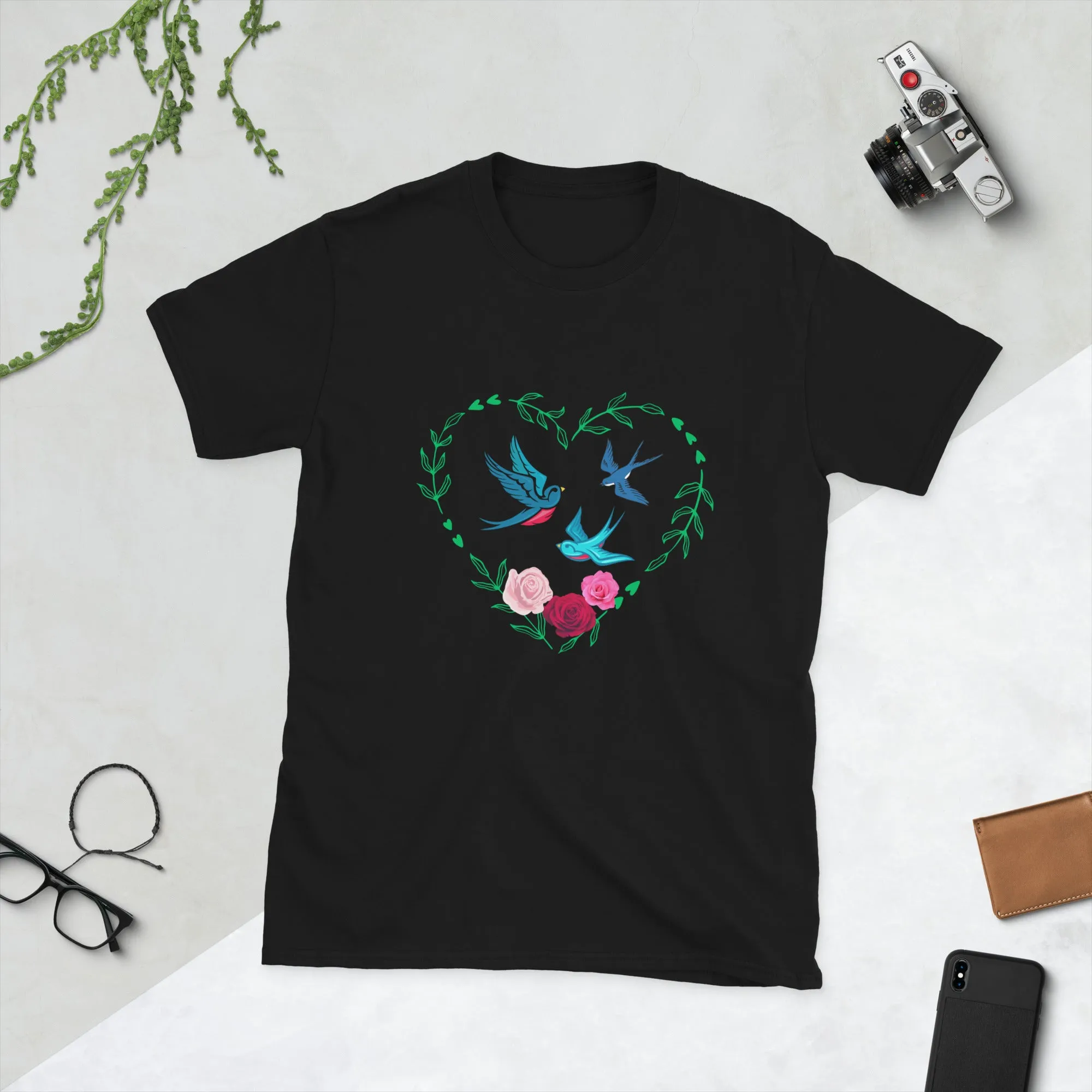 3 Birds 3 Roses - Short-Sleeve Unisex T-Shirt ~ 100% Cotton - Sharon Dawn Collection (Sale Price: $44.99 CAD)