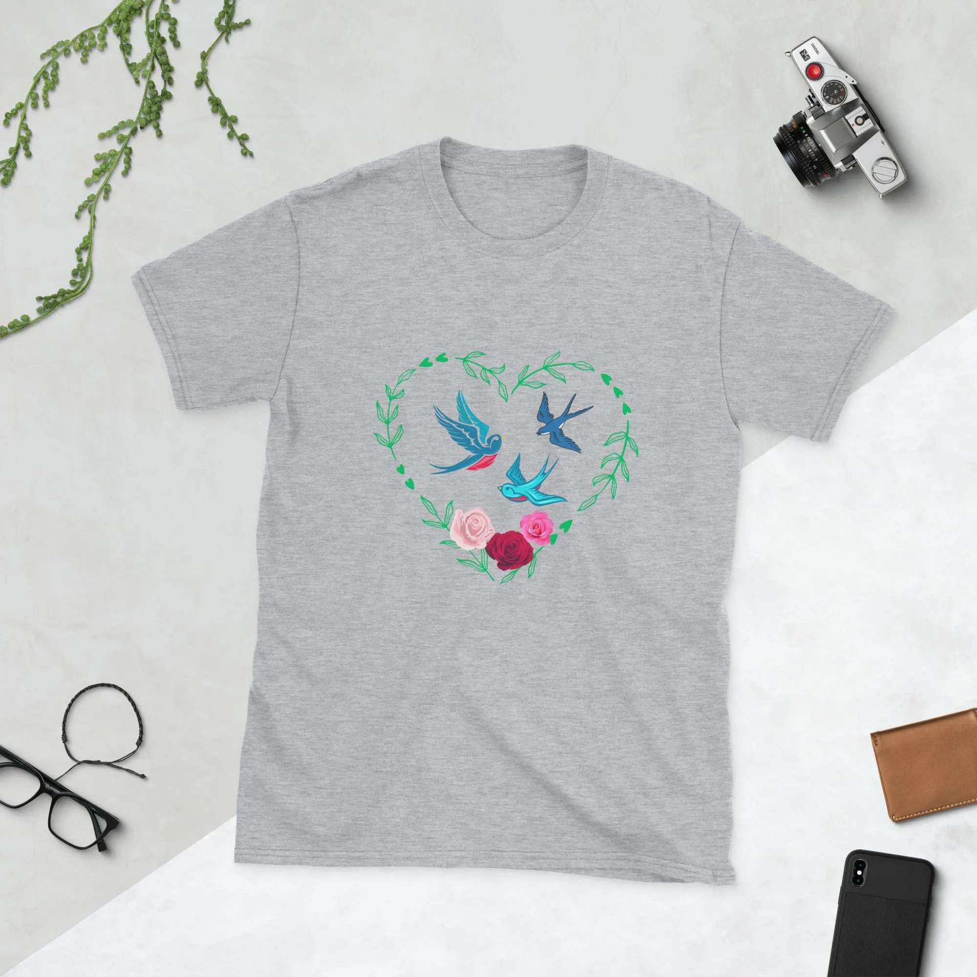3 Birds 3 Roses - Short-Sleeve Unisex T-Shirt ~ 100% Cotton - Sharon Dawn Collection (Sale Price: $44.99 CAD)