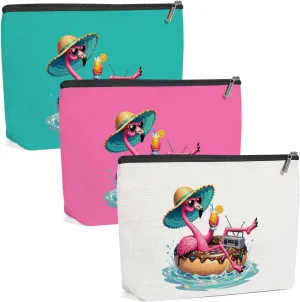 3 Pack Beach Summer Whimsical Bird Flamingo Gifts Makeup Bag, Travel Essentials Cosmetic Bags for Women Mom Nurse Doctor Girl Trip, Travel Toiletry Bag for Friendship Birthday Wedding Girls Weekend