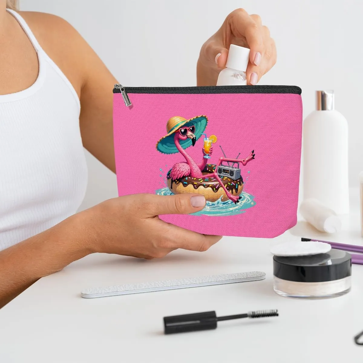 3 Pack Beach Summer Whimsical Bird Flamingo Gifts Makeup Bag, Travel Essentials Cosmetic Bags for Women Mom Nurse Doctor Girl Trip, Travel Toiletry Bag for Friendship Birthday Wedding Girls Weekend