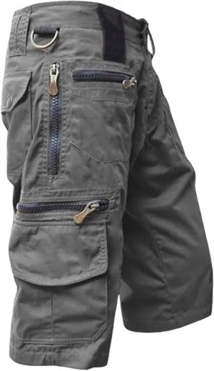 3/4 Outdoor Hiking Long Shorts for Men Zipper Pocket Casual Cargo Capris Pants Below Knee Casual Tactical Work Shorts
