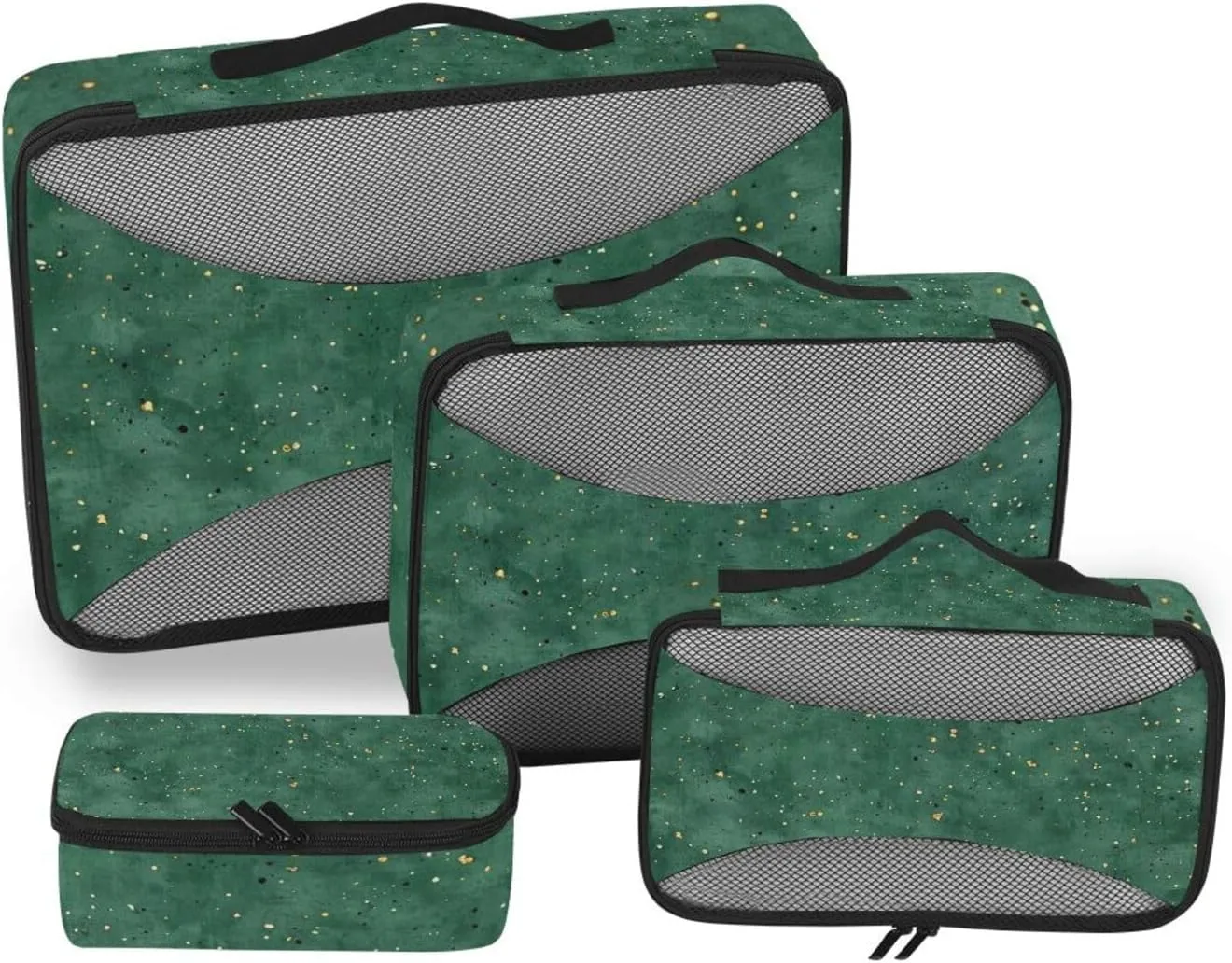 4 Pcs set travel luggage organizer Mesh Travel Essentials Green Stroke Gold portable packing cubes for carry
