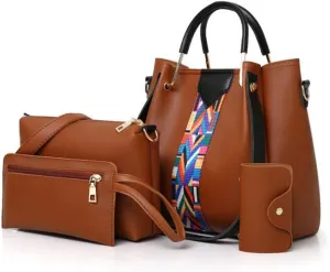 4pcs Hobo Tote and Purse Satchel for Women Top-handle Handbag PU Shoulder Bag Clutch Card Holder